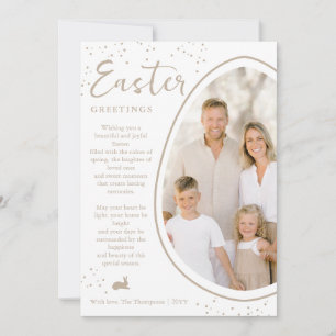 Beige teilweise beschnittenes Ei-Foto und Osterhas Karte