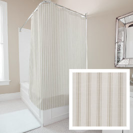 Beige Ticking Stripes | Bauernhaus Bath Decor Duschvorhang