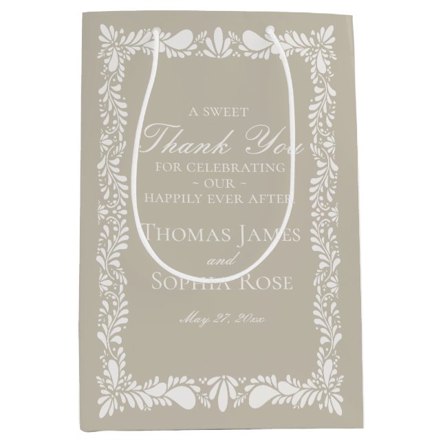 Beige Tile Talavera Spanische Fiesta Gastgeschenke Mittlere Geschenktüte (Vorderseite)