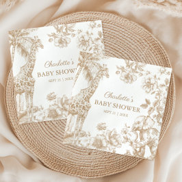 Beige Toile de Jouy Safari Animals Baby Dusche Serviette