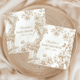 Beige Toile de Jouy Safari Animals Baby Dusche Serviette