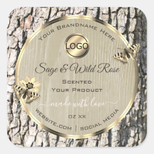 Beige Tree Bark Gold Frame Produktmarken Logo hinz Quadratischer Aufkleber