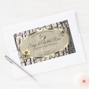 Beige Tree Bark Gold Frame Produktmarken Logo hinz Rechteckiger Aufkleber