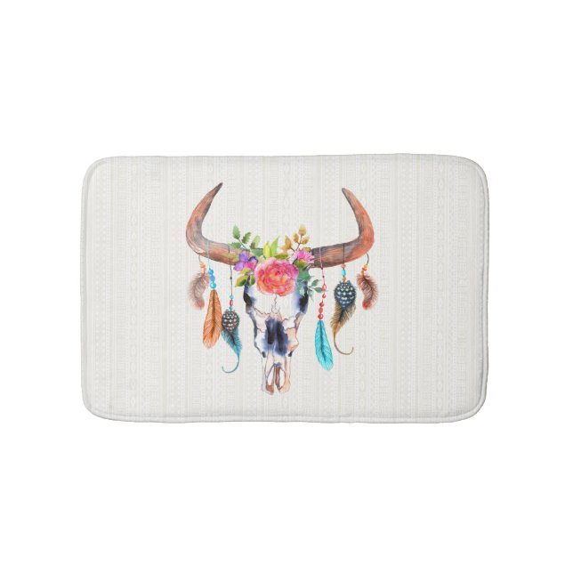 Beige Tribal Muster und Bull Skull Badematte (Vorderseite)