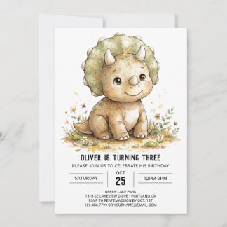 Beige Triceratops Geburtstag Einladung