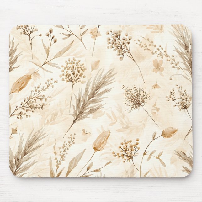 Beige Trockenblumen Botanisch Mousepad (Vorne)