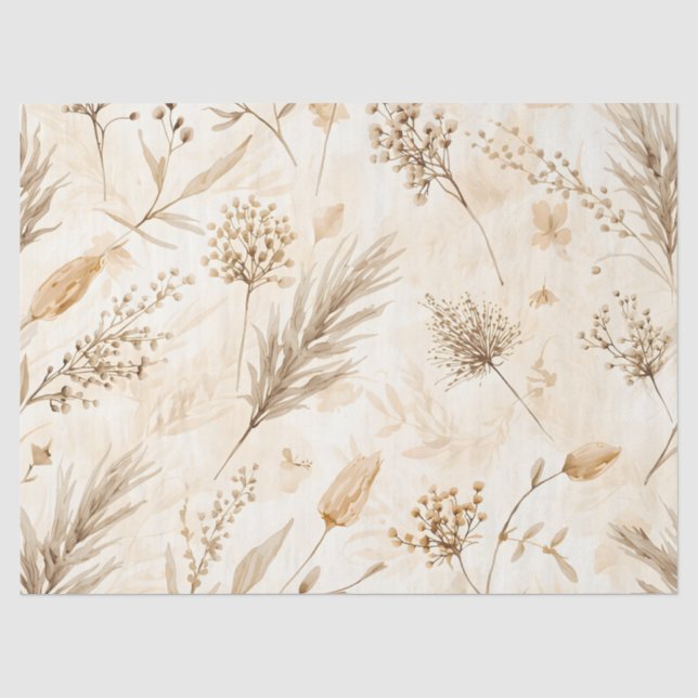 Beige Trockenblumen Botanisch Seidenpapier (Vorderseite)