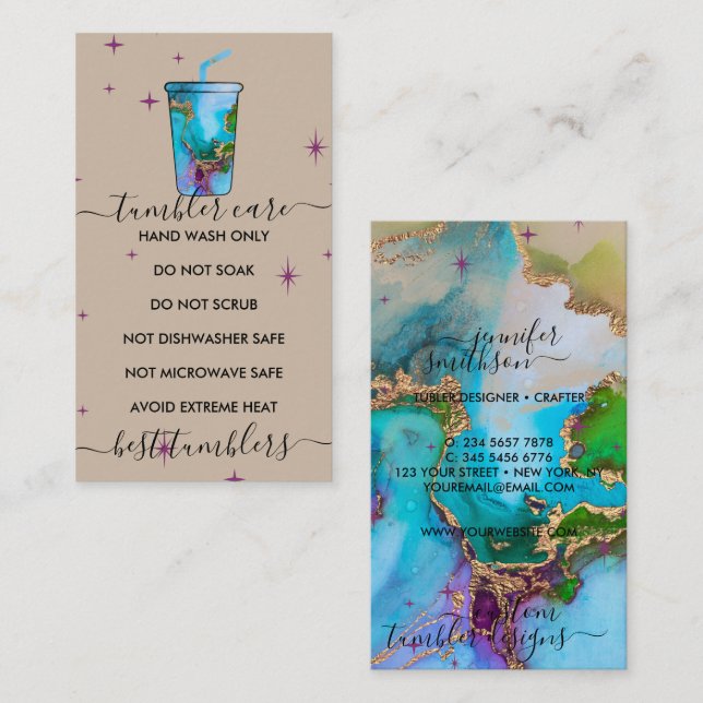 Beige Tumbler Pflegelogo mit Textur Visitenkarte (Vorne/Hinten)