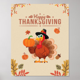 Beige Turkey Happy Thanksgiving Poster
