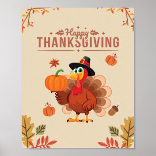 Beige Turkey Happy Thanksgiving Poster