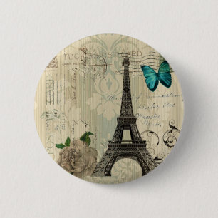 beige Turm Damastschmetterlings-Rose Paris Eiffel Button