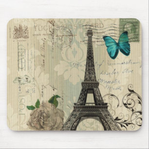 beige Turm Damastschmetterlings-Rose Paris Eiffel Mousepad