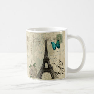 beige Turm Damastschmetterlings-Rose Paris Eiffel Tasse
