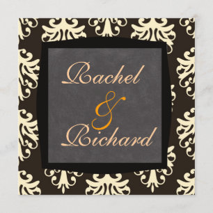 Beige u. Brown-DAMAST KLASSISCHE Hochzeit Einladung