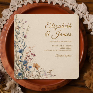 Beige Umrandung Rustikale Boho Wildblumen Hochzeit Einladung