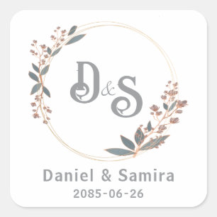 Beige und Blau Floral Benutzerdefinierter Name Ele Quadratischer Aufkleber