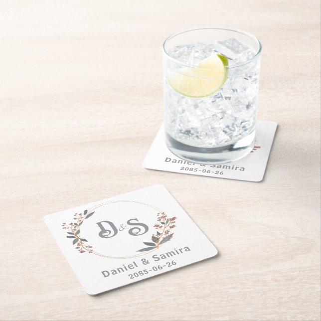 Beige und Blau Floral Benutzerdefinierter Name Ele Rechteckiger Pappuntersetzer (Vor Ort)