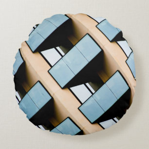 Beige und blaue geometrische Muster Rundes Kissen