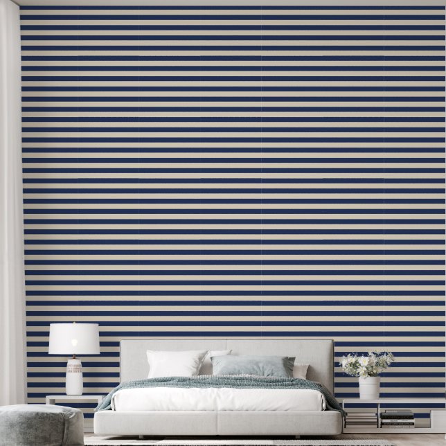 Beige und blaue Streifen Tapete (Schlafzimmer)