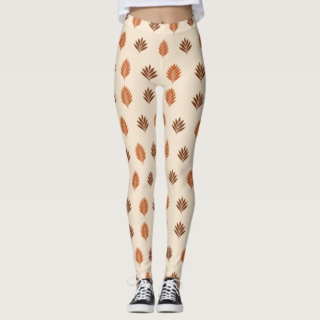 Beige und braune Blätter  Leggings (Vorderseite)