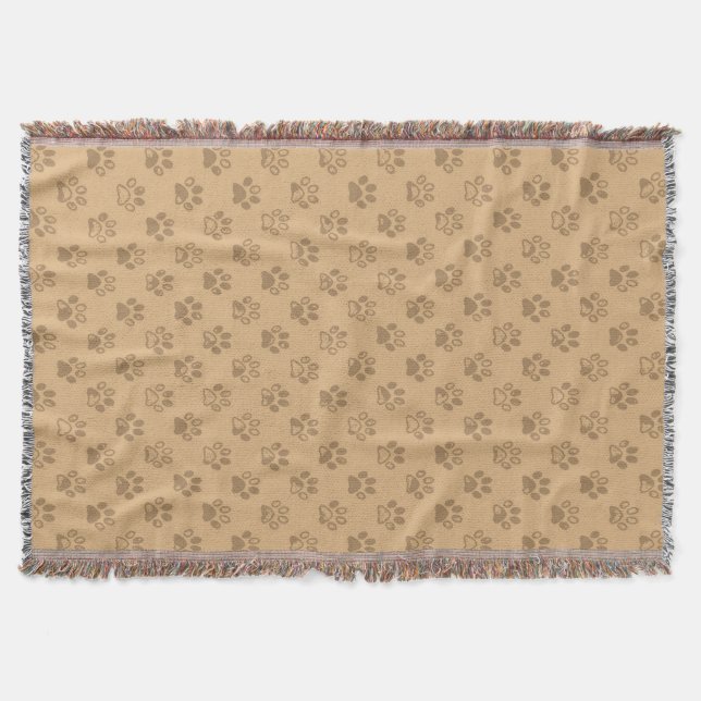 Beige und braune Pfotendrucke Decke (Vorderseite)