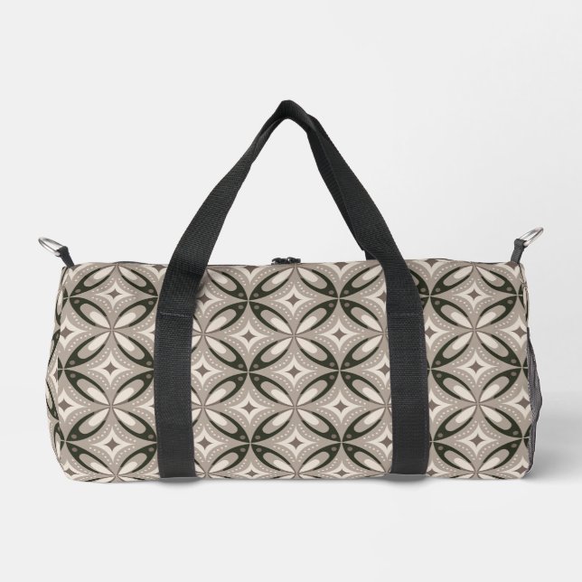 Beige und braune Retro-Kreisformen Duffle Bag (Vorderseite)