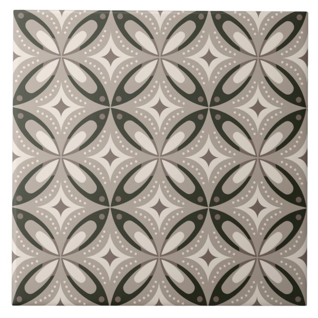 Beige und braune Retro-Kreisformen Fliese (Vorderseite)