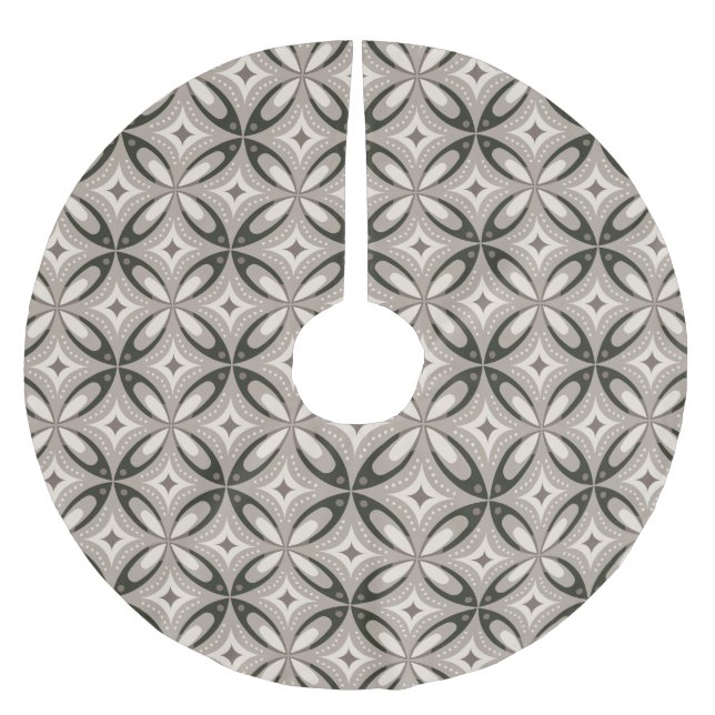 Beige und braune Retro-Kreisformen Polyester Weihnachtsbaumdecke (Vorderseite)