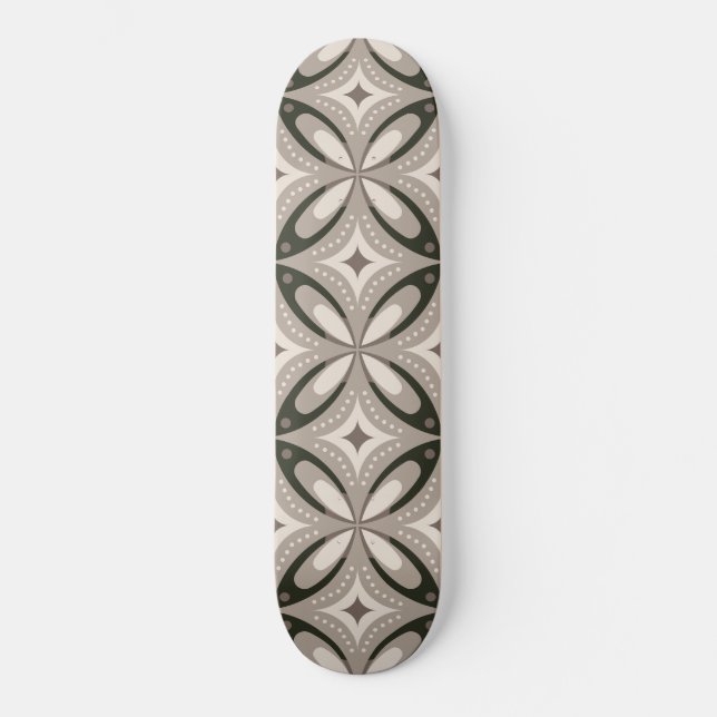 Beige und braune Retro-Kreisformen Skateboard (Vorderseite)