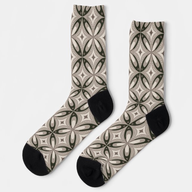 Beige und braune Retro-Kreisformen Socken (Linkes Detail)