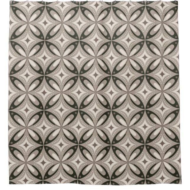 Beige und braune retro-runde Formen Duschvorhang (Vorderseite)