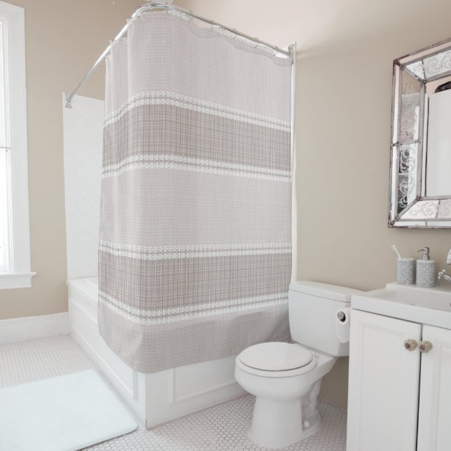 Beige und braune Tartan. Duschvorhang (Beispiel)