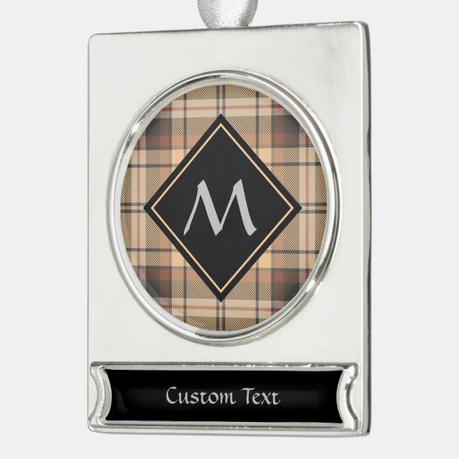 Beige und Brown Tartan Banner-Ornament Silber (Links)