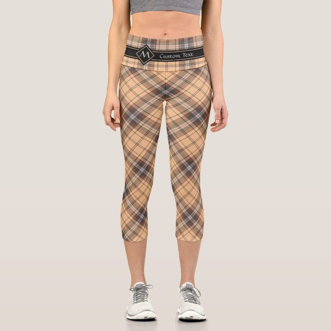 Beige und Brown Tartan Capri Leggings (Vorderseite)