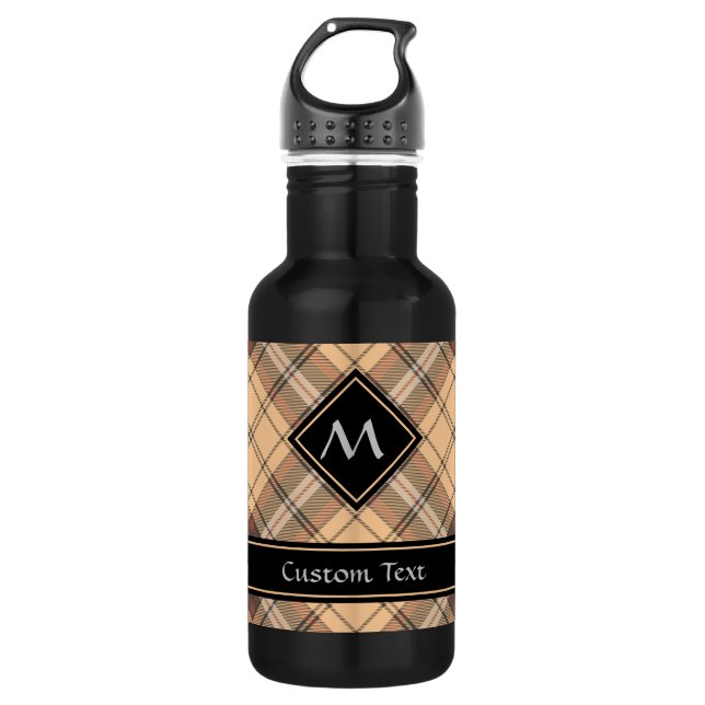 Beige und Brown Tartan Edelstahlflasche (Vorderseite)