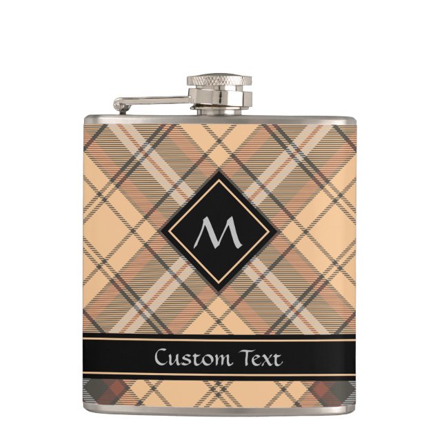 Beige und Brown Tartan Flachmann (Vorderseite)