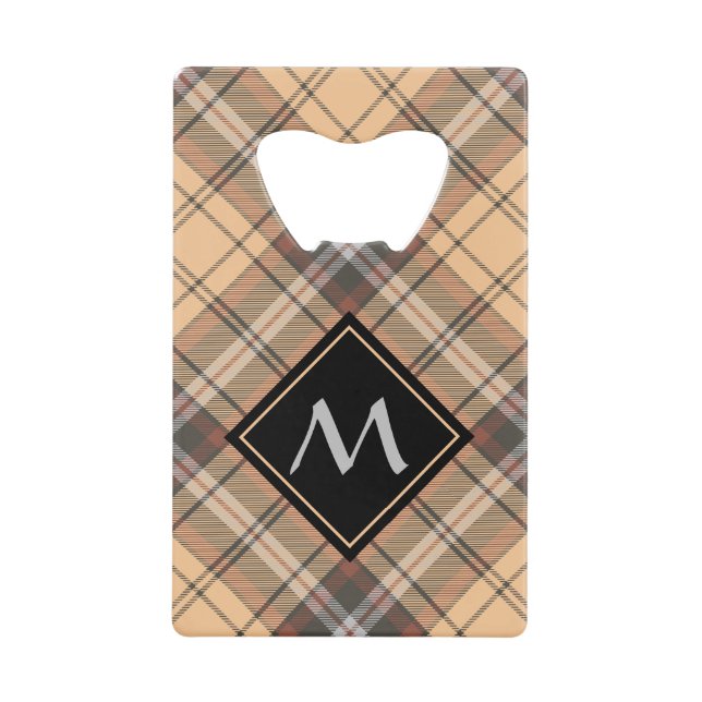 Beige und Brown Tartan Geldbeutel Flaschenöffner (Vorderseite)