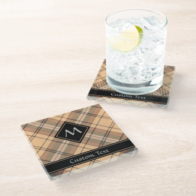 Beige und Brown Tartan Glasuntersetzer (Schrägansicht)