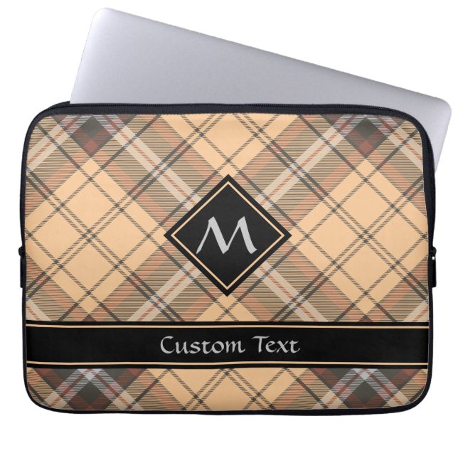 Beige und Brown Tartan Laptopschutzhülle (Vorderseite)