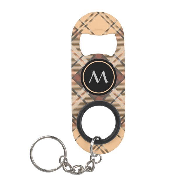 Beige und Brown Tartan Mini Flaschenöffner (Vorderseite)