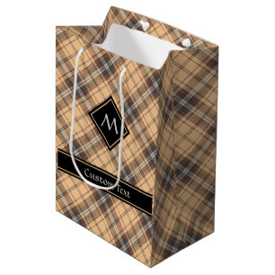 Beige und Brown Tartan Mittlere Geschenktüte