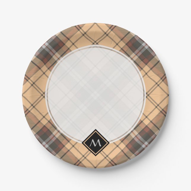 Beige und Brown Tartan Pappteller (Vorderseite)
