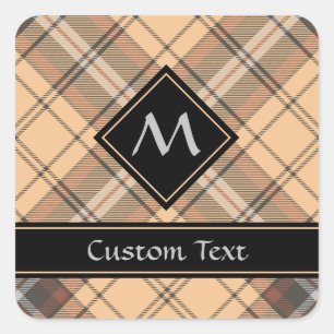 Beige und Brown Tartan Quadratischer Aufkleber