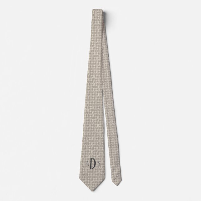 Beige und Cream Geometric Muster Neck Tie Krawatte (Vorderseite)