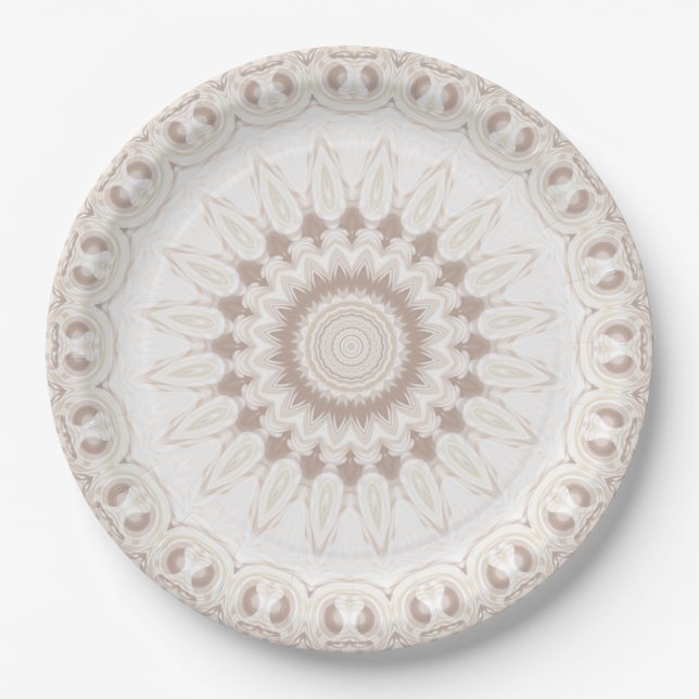 Beige und Cream Mandala Muster Pappteller (Vorderseite)