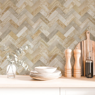 Beige- und cremefarbene Herringbone-Chevron Tapete