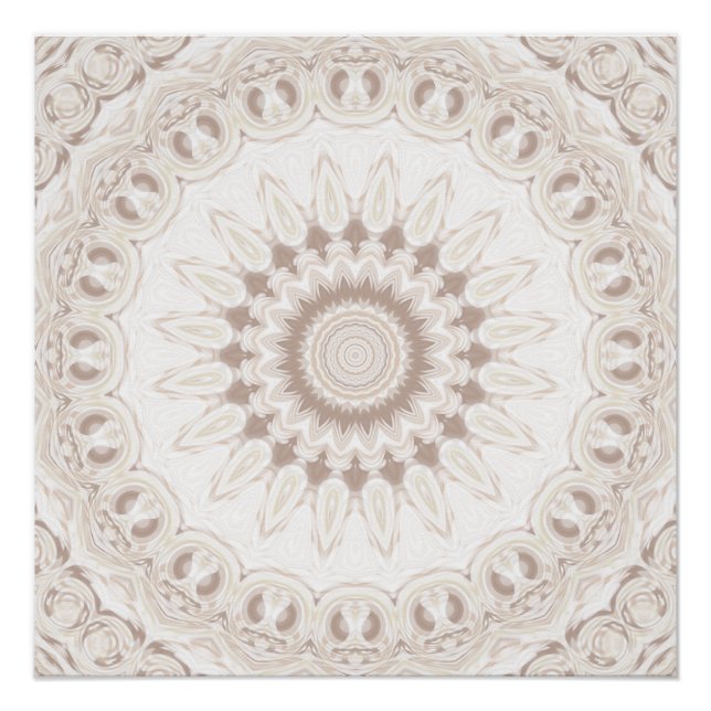 Beige- und cremefarbene Mandala-Muster Poster (Vorderseite)