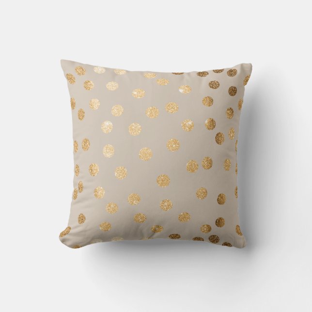 Beige und Gold Glitzer Polka Dot Pillow Kissen (Vorderseite)