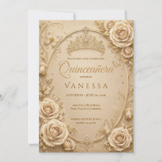 Beige und Gold Quinceanera-Einladung Einladung