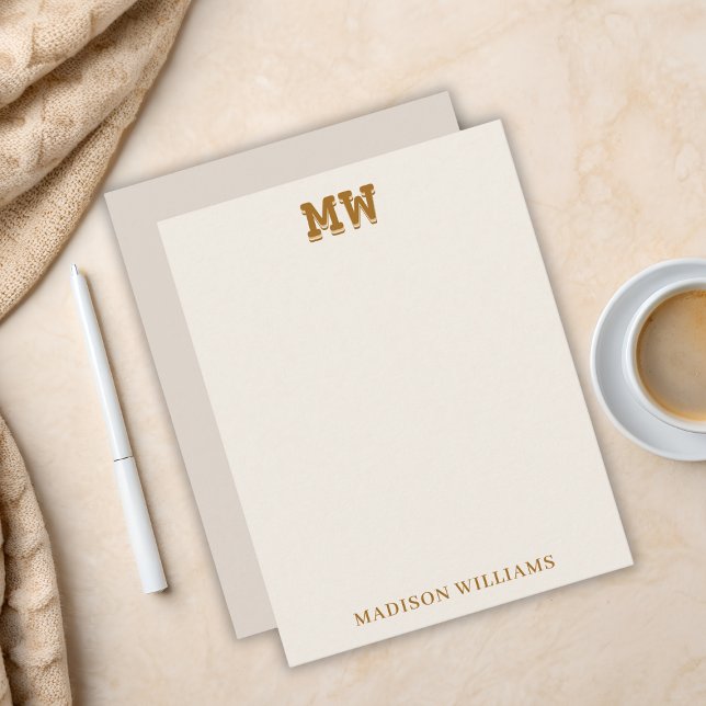 Beige- und Gold-Retro-Typografie-Monogramm-Initial Mitteilungskarte (Beige and Gold Retro Typography Monogram Initial Note Card)